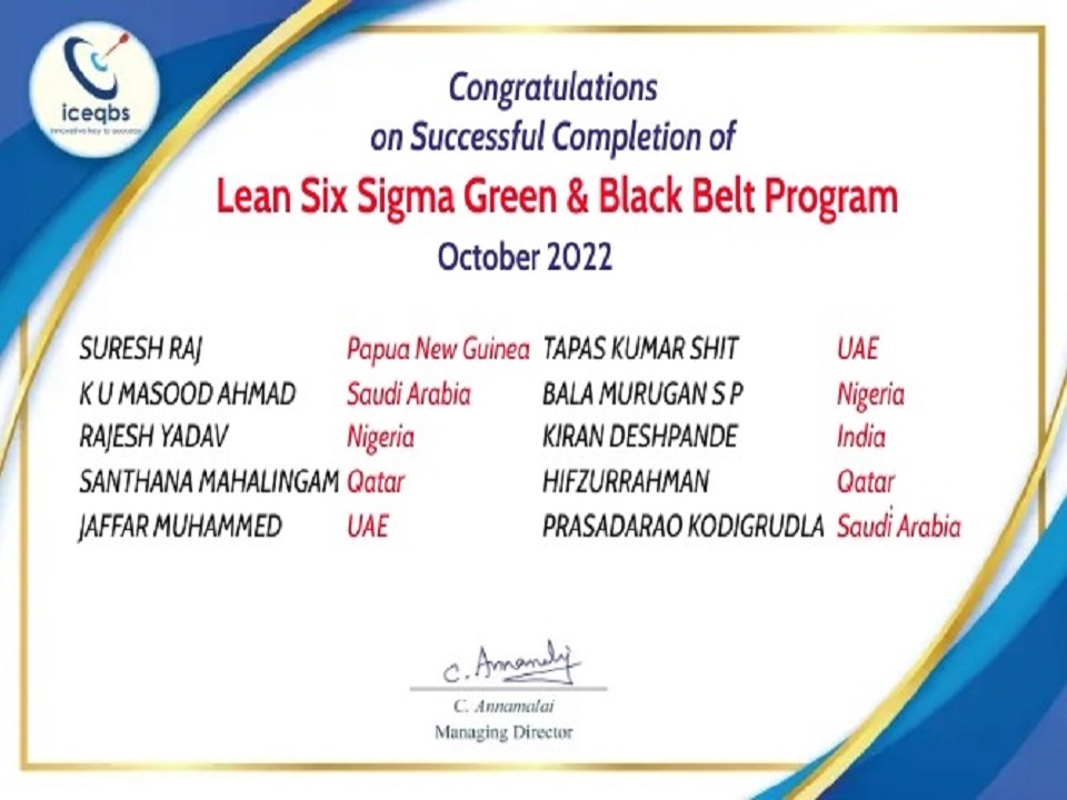 Lean Six sigma black belt training in Chennai